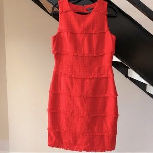 Women’s Reddish Orange Textured Sheath Dress, Tiered w/Fringes, Size 10